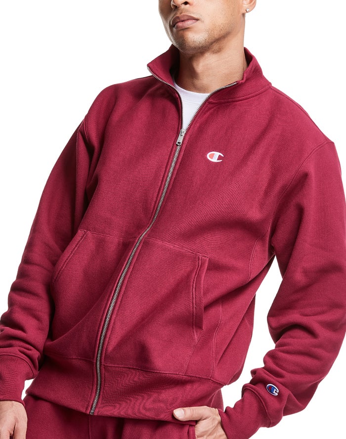 Champion Reverse Weave Full Zip Mock Neck - Miesten Punainen Collegepaita - Suomi 2195043-FU